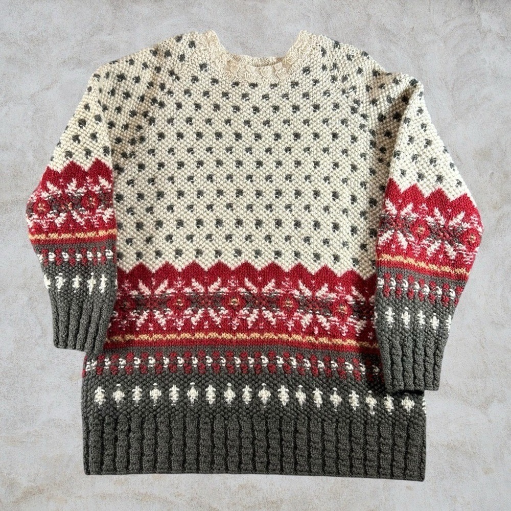 Abercrombie & Fitch Sweater Men Medium Cream Handknit Fair Isle Wool Nordic VTG